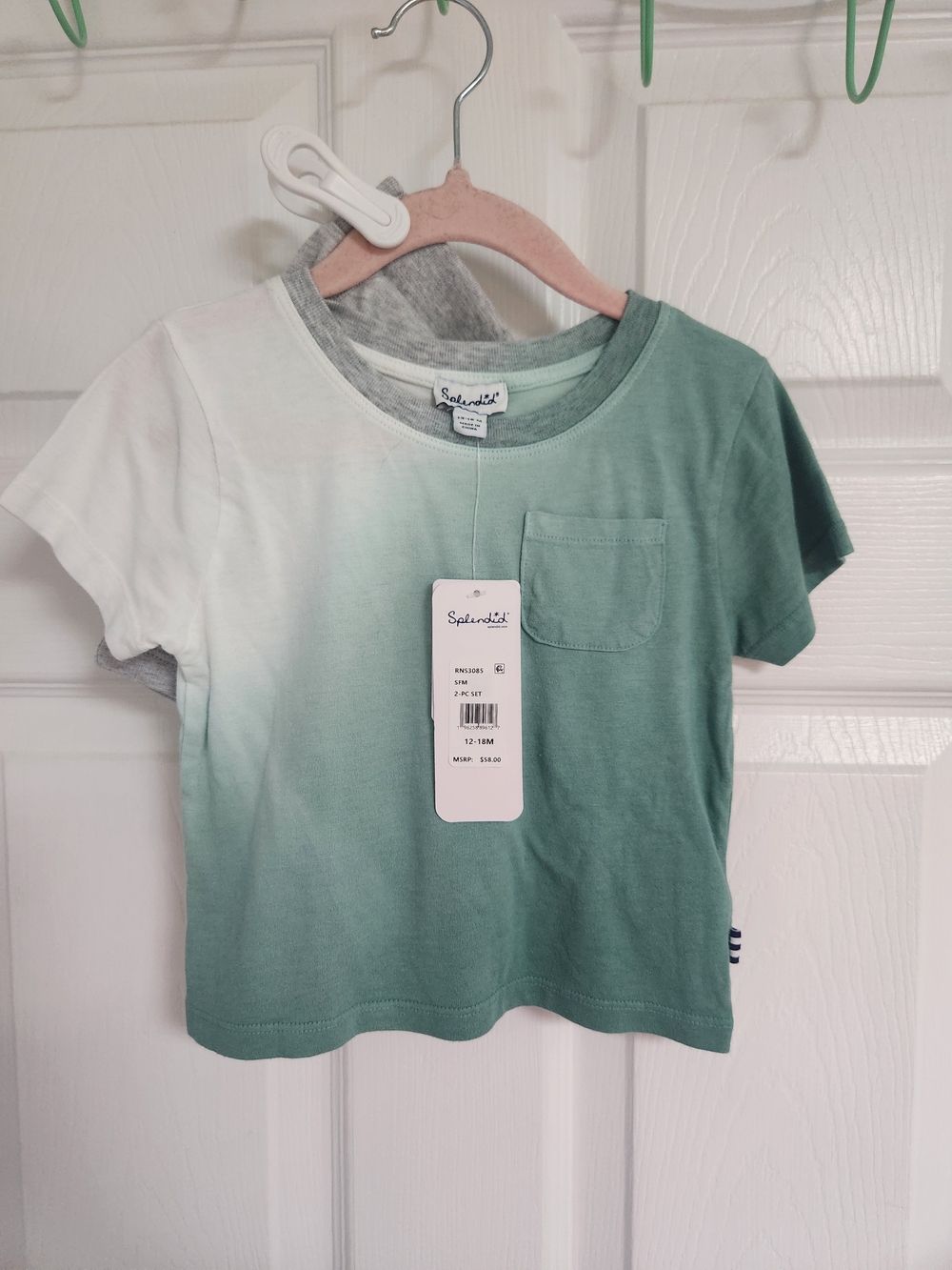 Splendid Kids White to Green Ombre Short Sleeve Tee with Chest Pocket